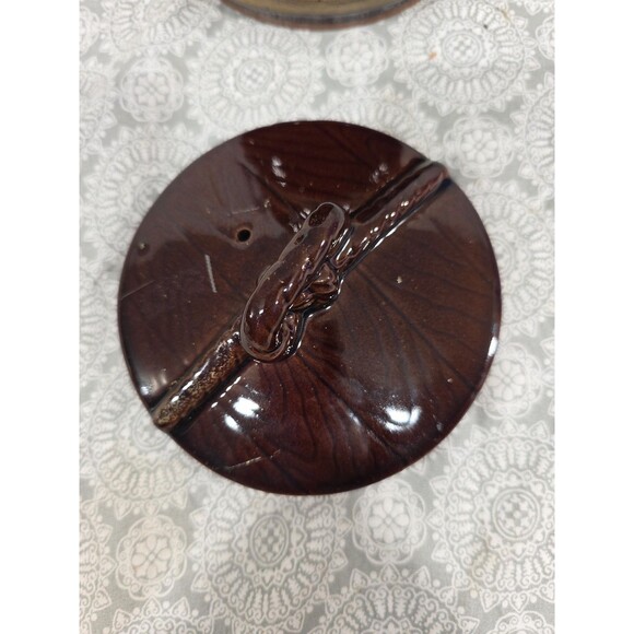 Vintage Brown Ceramic Cookies Jar Barrel with Metal Handle and Lid Marcrest Drip - Picture 8 of 8